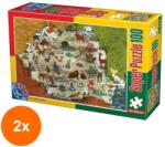 D-Toys Set 2 x Puzzle 100 Piese, D-Toys, Animale din Romania (OTD-2xTOY-76397) Puzzle
