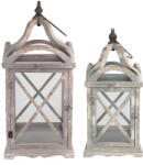 Clayre & Eef Set 2 felinare lemn gri 33x33x73 cm, 25x25x56 cm (50742)