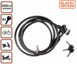 PET TOYS BLACK+DECKER Kerékpár kábelzár Ø1x240cm, 500g, 3 kulcs (BXCHBL7005) (Ado8711252233932)
