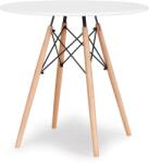 ModernHome Modern kör alakú étkezőasztal bükkfa lábakkal, rácsos díszítő elemmel, 80 cm, fehér-fa szín