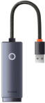 Baseus Adaptor placa de retea Lite WKQX000013, USB 2.0 - RJ-45 10/100 Mbps, metalic, LED, gri (033088) - pcone