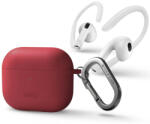  Bluetooth fülhallgató töltőtok tartó, szilikon + műanyag, vezeték nélküli töltés támogatás, karabiner, fülkampó, Apple AirPods 3 kompatibilis, Uniq Nexo, piros