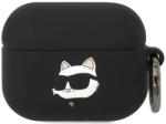  Bluetooth fülhallgató töltőtok tartó, szilikon, karabiner, napszemüveges cica minta, Apple AirPods Pro kompatibilis, Karl Lagerfeld 3D Logo NFT Choupette Head, fekete