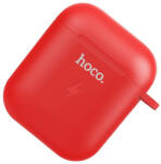  Bluetooth fülhallgató töltőtok tartó + vezeték nélküli töltés, szilikon, 5V / 500 mA, Apple AirPods kompatibilis, Hoco CW22, piros