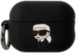  Bluetooth fülhallgató töltőtok tartó, szilikon, karabiner, napszemüveges lány minta, Apple AirPods Pro 2 kompatibilis, Karl Lagerfeld 3D Logo NFT Choupette Head, fekete