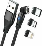 RealPower 439628 USB-A apa - USB-C/Lightning/USB-B apa 2.0 Adat és töltő kábel - Fekete (0.2m) (439628)