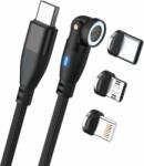 RealPower 439615 USB-C apa - USB-C/Lightning/USB-B apa 2.0 Adat és töltő kábel - Fekete (1m) (439615)