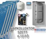 Napcsap 6-10 fő részére napkollektor rendszer: 5 db prémium sikkollektor, 500 literes extra nagy hőcserélős álló bojler, szivattyú állomás, vezérlés, tágulási tartály (SZETT_610_COR_5SIK_500_1XL)