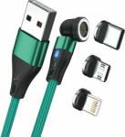 RealPower 439636 USB-A apa - USB-C/Lightning/USB-B apa 2.0 Adat és töltő kábel - Zöld (1m) (439636)