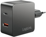  Loiglink Kettős USB-csatlakozós adapter, 1x USB-A, 1x USB-C, GaN, 45 W, fekete (PA0310)