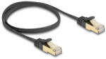Delock RJ45 lapos hálózati kábel fonott borítással Cat. 6A S/FTP apa - apa 0, 5 m fekete (80324)