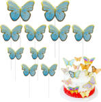  10 darabos torta dekoráció, torta beszúró - Pillangó - Kék