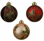 Decoris Csillogó üveg gömbdísz vörös bogyó minta 8 cm (3 db/csomag) (40101287)