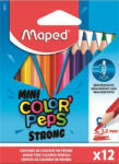  Színes ceruza készlet, kis méretű, háromszögletű, MAPED Mini Color'Peps Strong, 12 különböző szín