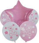 5 darabos latex és fólia lufi szett - Rózsaszín - Csillag és maci