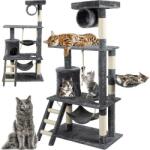 Purlov Ansamblu de joaca pentru pisici, 5 etaje, jucarie inclusa, 145x95x64cm, gri/bej