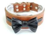 Bestia Zgarda Bowtie-Papion, Piele Naturala, L, Maro/Negru