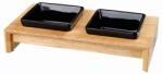 TRIXIE Set 2 Castroane Ceramice Cu Suport Lemn, 2x0.2 l/ 10x10 cm/ 28x5x15, Negru/Maro, 24820