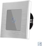 Luxion Intrerupator Simplu Cap Scara / Cruce cu Touch din Sticla si Rama de Aluminiu LUXION, Serie A - culoare gri