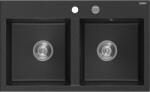 Mexen Hektor, 2 kamrás gránit mosogató 800x480x205 mm, fekete-ezüst metál, króm szifon, 6521802000-73 (6521802000-73)