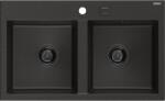 Mexen Hektor, 2 kamrás gránit mosogató 800x480x205 mm, fekete-arany metál, grafit szifon, 6521802000-75-B (6521802000-75-B)