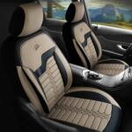 Panda Set Huse Scaune Auto pentru Mercedes-Benz EQS - Panda Londra, cu fermoare pentru bancheta rabatabila, bej - negru , 11 piese