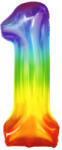 PartyPal Számos lufi 34" 86cm óriás Rainbow, szivárvány, fólia szám, számjegy 1-es (LUFI384440)