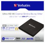 Verbatim "Slimline" Blu-ray író, (külső meghajtó), 4K Ultra HD, USB 3.1 GEN 1 USB-C,