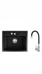 FERRO+EVER Set chiuveta granit Ferro , 1 cuva grafit, 58x48, cu baterie flexibila neagra ER-A208N