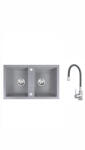 FERRO+EVER Set Chiuveta bucatarie Ferro Mezzo II 2 Cuve 78x48 cm GRI si Baterie Flexibila Gri ER-A208G
