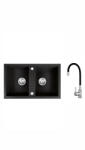 FERRO+EVER Set chiuveta Ferro granit 78x48 grafite 2 cuve, cu baterie flexibila neagra ER-A208N