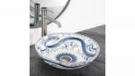 Rea Kioto Pultra ülthető kerámia mosdótál 40 cm, fehér / kék minta REA-U6032 (REA-U6032)