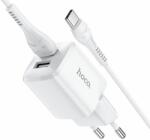 hoco. N8 Briar Hálózati Töltő 2Xusb 2.4A + Type-C Kábel Fehér