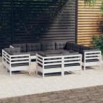 vidaXL Set mobilier grădină cu perne, 11 piese, alb, lemn masiv pin (3096936) - maryon