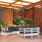 vidaXL Set mobilier de grădină cu perne, 9 piese, alb, lemn masiv pin (3096768)