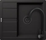 SCHOCK Schock Ronda D-100 konyhai mosogatótálca 580 x 500 mm Cristalite Nero, fekete szűrőkosár és túlfolyó takaró és Schock Prima konyhai csaptelep fekete (ROD10NEPRNEG)