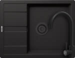 SCHOCK Schock Ronda D-100L konyhai mosogatótálca 650 x 500 mm Cristalite Nero, fekete szűrőkosár és túlfolyó takaró és Schock Prima konyhai csaptelep fekete (ROD10LNEPRNEG)