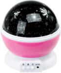 Ikonka Forgó csillagfényes éjjeli lampa, USB vagy elemmel működő, pink (KX7814_1)