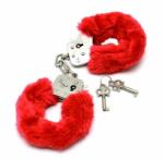 Rimba Catuse pufoase Police Handcuffs With Soft Red Fur Rimba din Metal si Plus - Rosu