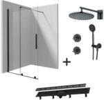 Deante x Alcaplast Set paravan dus walk-in 120x195 cm, rigola si set de dus incastrat negru Temisto (setdeante4)