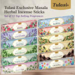Tulasi Exclusive Masala Herbal füstölő ajándékcsomag 12 illat (15 szál / doboz, 180 szál összesen)