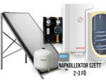 Napcsap 2-3 fő részére síkkollektoros szett HMV készítés: 1 síkkollektor + 100 literes hőcserélős bojler + szivattyú állomás + vezérlés + tágulási tartály (SZETT_2-3_1SIK_100_SUN)