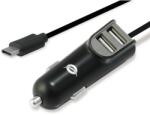 Conceptronic KFZ-Ladegerät 2Port 15W, 2xUSB-A+USB-C Kabel sw (CARDEN05B) (CARDEN05B)