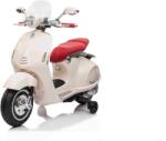 Beneo Motocicletă electrică Vespa 946 cu marșarier, albă, cu roți ajutătoare, Model cu licență, 2 x Baterie 6V, 2x Motor 30W, Scaun piele, MP3 Player cu intrare USB