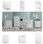 Erbesi Dormitor Complet Elly LED WIFI 6 piese Patut + Saltea + Set Textil Protectie + Comoda + Cabinet + Dulap Alb