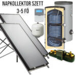 Napcsap 3-5 fő részére napkollektor rendszer: 2 db síkkollektor + 200 literes 2 hőcserélős álló bojler + ECO szivattyú állomás + vezérlés + tágulási tartály (SZETT_35_2SK_200_SUN)