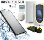 Napcsap 3-5 fő részére napkollektor rendszer: 2 db síkkollektor + 200 literes 2 hőcserélős fali bojler + szivattyú állomás + vezérlés + tágulási tartály (SZETT_3-5_2_SIK_200_SUN)