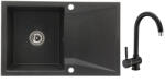 Casa Blanca Set chiuveta bucatarie granit CASABLANCA NERA cu 1 cuva si picurator 79x50cm NEAGRA+ baterie BLACK4H