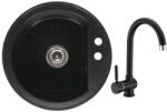 Casa Blanca Set chiuveta bucatarie granit CASA BLANCA RONDO cu 1 cuva 51cm NEAGRA+baterie BLACK4H