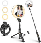 Techsuit Selfie Stick Stabil cu Lampa Circulara, 80cm, Techsuit (Q07), Black
